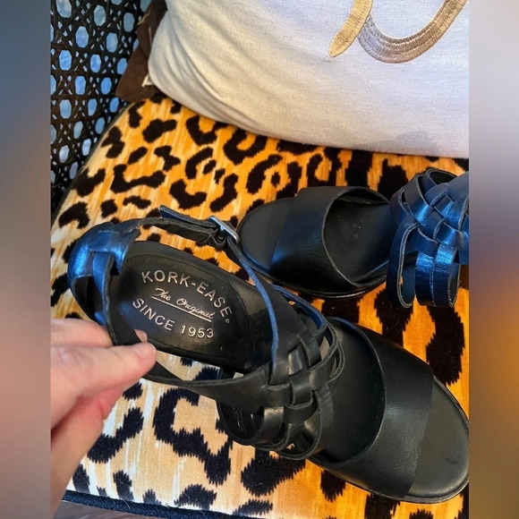 KORK-EASE Adelaide Black Leather Wedge Buckle Sandals - Picture 5 of 9